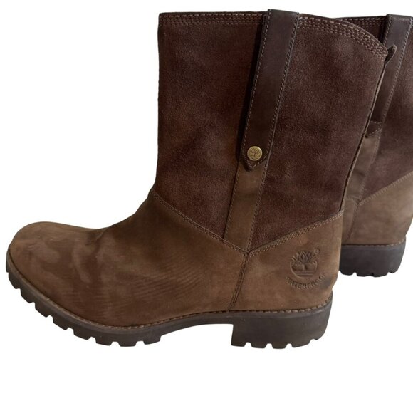Timberland Brown Leather Nubuck Waterproof Pull-On Boots | Women's Size 9.5 - Picture 2 of 11